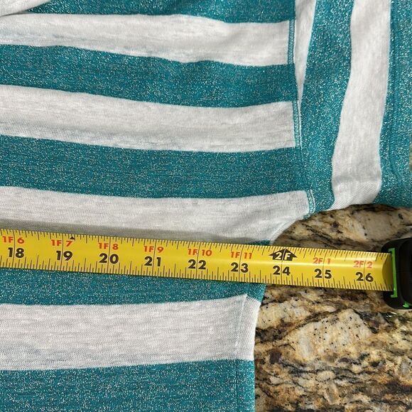 Chico’s Linen Blend Aqua Stripe V-neck Tee Size XL - Picture 8 of 9
